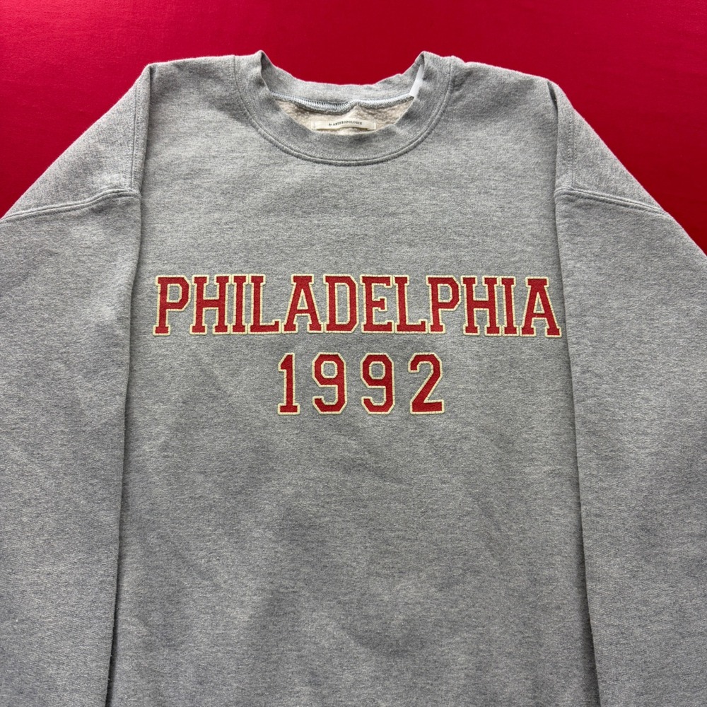 Anthropologie Philadelphia 1992 Graphic Sweatshirt Gray Red Crewneck Mens Small